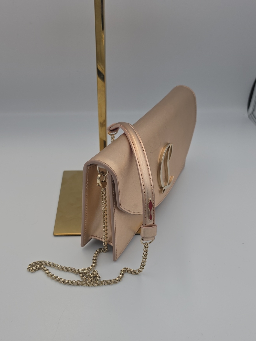Christian Louboutin Loubi54 Gold Satin/Leather Small Crossbody (VERY GOOD)COA✨️ - Picture 8 of 16
